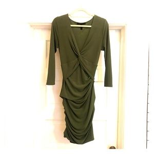 BCBGMaxAzria green deep-v, ruched mini dress! 💚